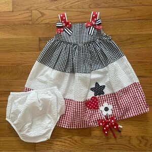 Rare Editions | Patriotic Seersucker Summer Dress with Diaper Cover | 18 mo